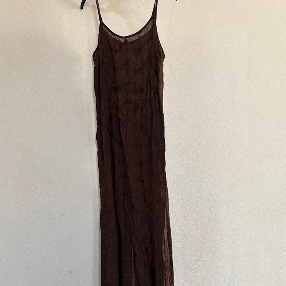 Johnny Was Sheer Brown Sleeveless Maxi Dress